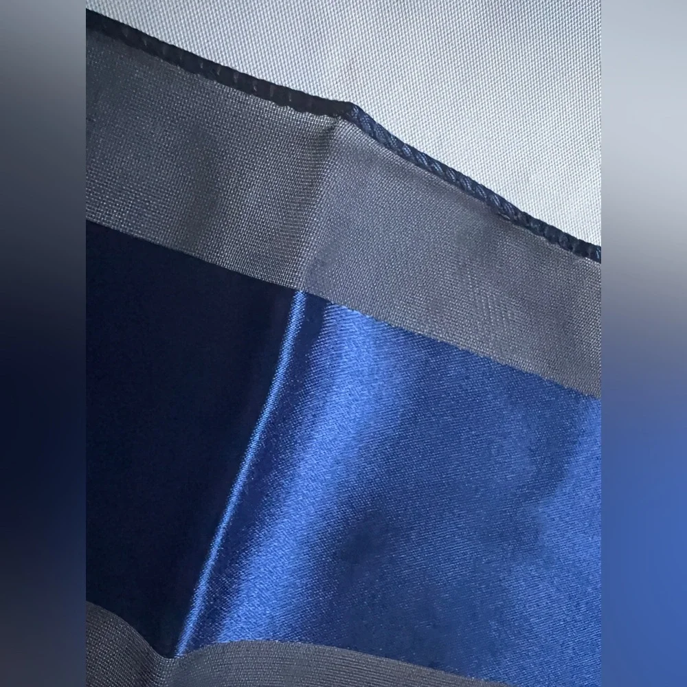 Vintage Blue and Charcoal Grey Sheer Satin Striped Square Scarf 21 × 21 nWOT